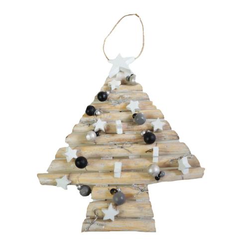 Hanging decoration, wooden Christmas tree with decorations, grey