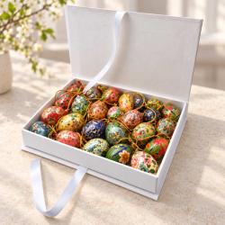 Box of 48 Hanging Egg Decorations Floral Assorted Papier Maché 4cm