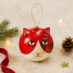 Cat Hanging Decoration Papier Mâché Red 5cm