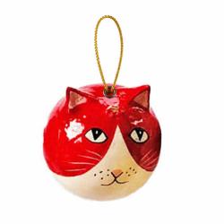 Cat Hanging Decoration Papier Mâché Red 5cm