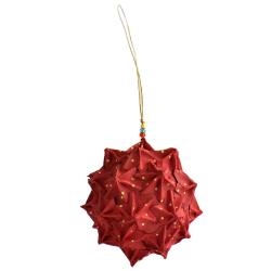 Hanging Christmas Decoration, Red Spiky Paper Ball with glass beads