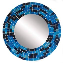 Mirror round with mosaic surround blue 40cm