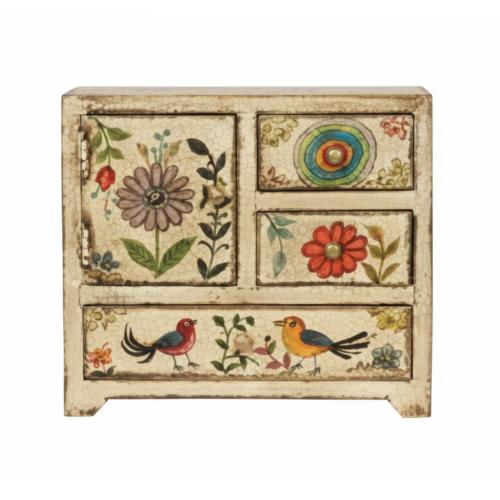 Mini Chest Mango Wood 1 Door + 3 Drawers Garden 21x11x19cm