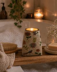 Tealight Candle Holder Hand Painted Wood Floral 9x9x10cm