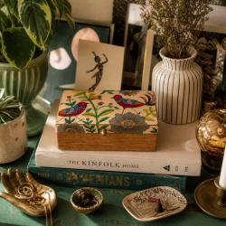 Trinket Box Hand Painted Wood Jewellery Storage 20x12x8cm