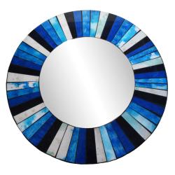 Round mirror, recycled glass mosaic blues 50cm diameter