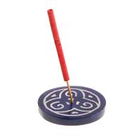 Incense holder, soapstone, Celtic blue