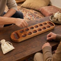 Mancala Board Game Mango Wood with Glass Marbles