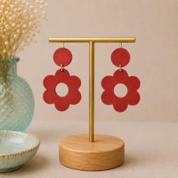Earrings Clay Circle + Flower Red