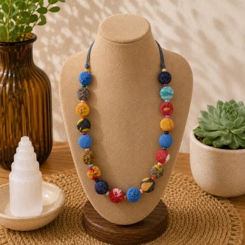Necklace Recycled Cotton Round Beads Multicoloured
