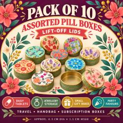Set of 10 Pill Boxes Assorted Designs Floral