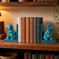Bookends Soapstone Cats Turquoise