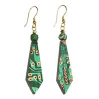 Earrings, recycled circuit board, tie shape