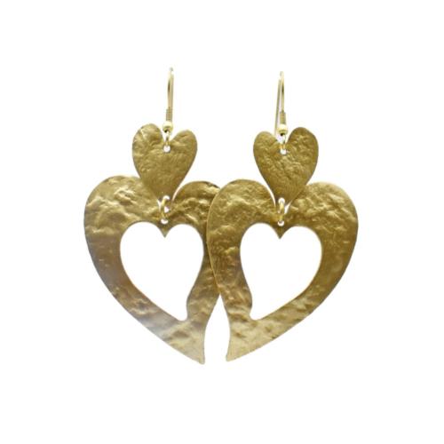 Earrings Hand-beaten Brass Hearts