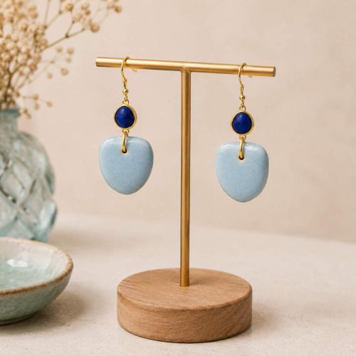 Earrings Ceramic with Bead Blue 2.5 x 5cm