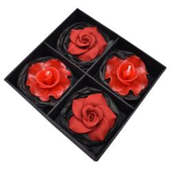 T-lite candles in gift box, 2 candles 2 flower ornaments red
