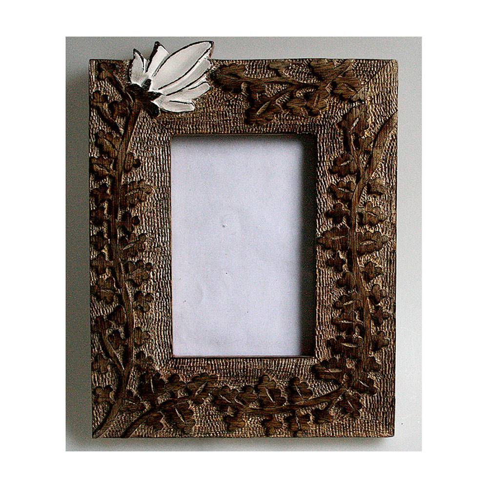 Mirror, mango wood, carved lotus design 44x54cm