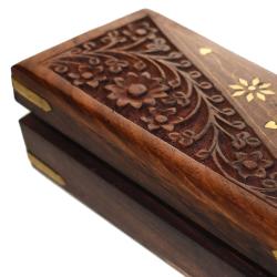 Wooden Jewellery/Trinket box Rectangular with a Floral Inlay Sheesham Wood