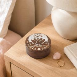 Puzzle Box Round Lotus Sheesham Wood 10 x 10 x 6cm