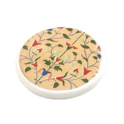 Single Ceramic Coaster Flowers on Light Brown