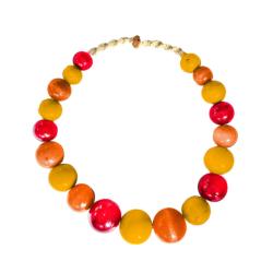Necklace, Wooden Beads Red / Orange / Yellow 55cm