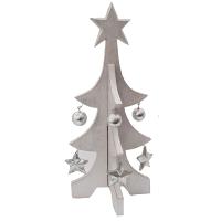 Christmas tree, wood with stars and baubles, white 30cm