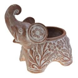 Terracotta planter elephant with trunk up 21x22x13cm
