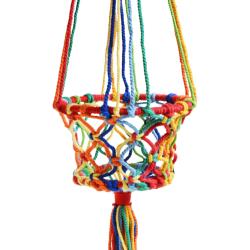 Hanging basket, macrame rainbow colours 17cm diameter