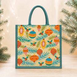 Jute Gift / Shopping Bag, Baubles 30x30cm