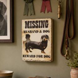 Plaque Albesia Wood Missing Husband and Dog 15 x 20cm