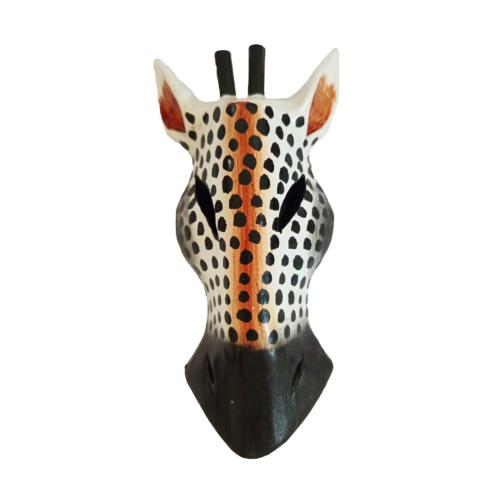 Mask Albesia Wood Giraffe Black Spots on White 20cm