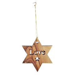 Hanging Christmas Decoration Olive Wood Star Love