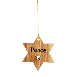 Hanging Christmas Decoration Olive Wood Star Peace