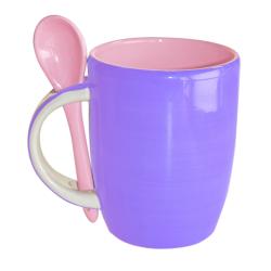 Purple and Pink hand-painted mug and spoon, 10 x 8 cm