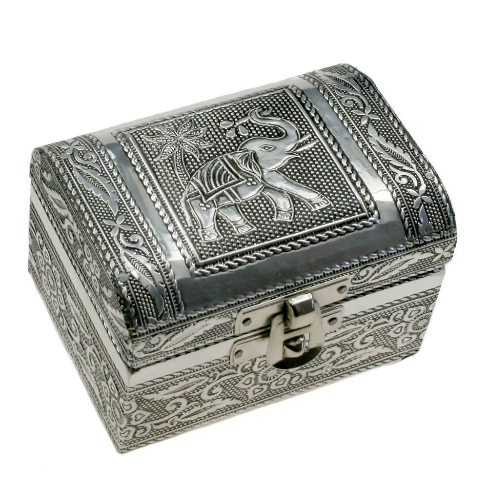 Aluminium jewellery/trinket box trunk, elephant, 9x6x6cm