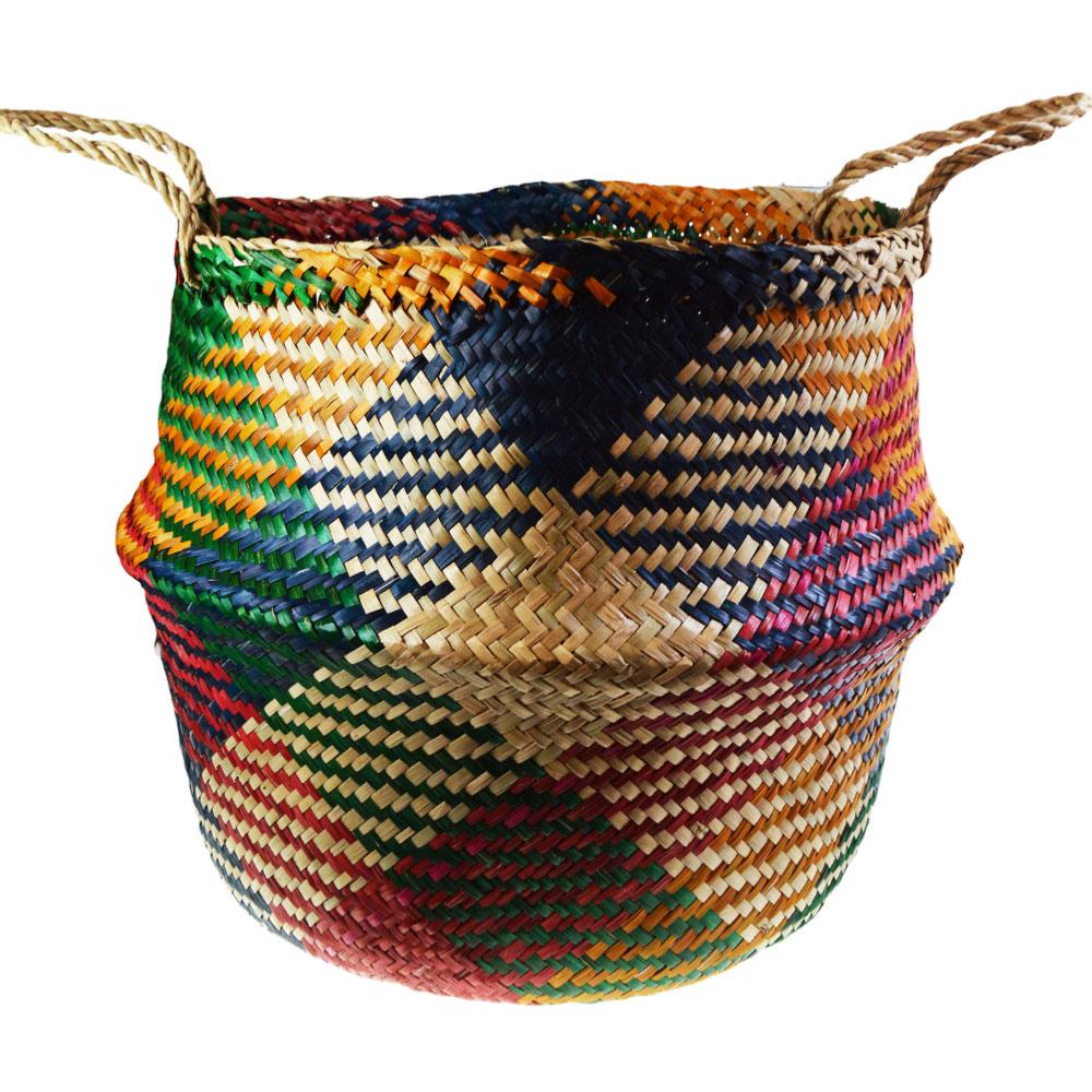 Woven seagrass basket, multi coloured 45cm