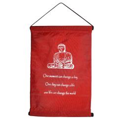 Hanging banner, Buddha 'One Moment Can Change A Day' Red 27x40cm