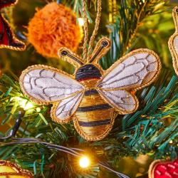 Hanging decoration, embroidered velvet, bee