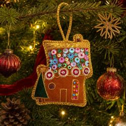 Hanging Decoration Embroidered Gingerbread House
