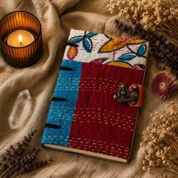 Notebook Metal Clasp Recycled Textile Light Colours 12x18cm