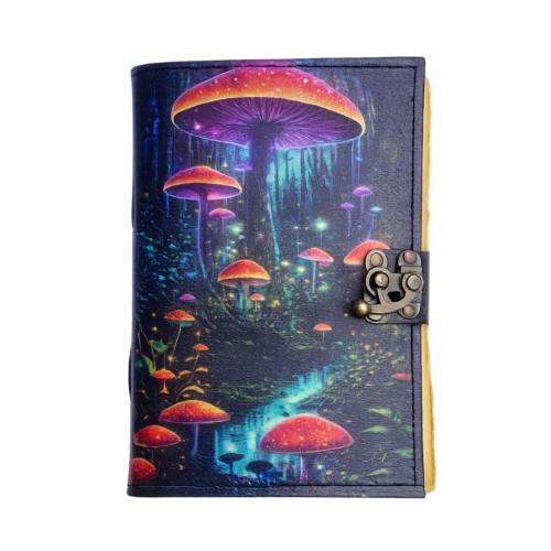 Notebook with Clasp Leather Bound Toadstools 13 x 18cm
