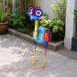 Let's Boogie Tall Bird – Blue Recycled Metal Sculpture