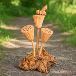 Handcrafted Wooden Bee on Lotus Seed Pods