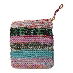 Body wash mitt rectangle recycled sari twine 14x15.5cm