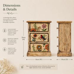 3 Drawer Chest Hand Painted Wood Storage Cabinet 14x10x20cm