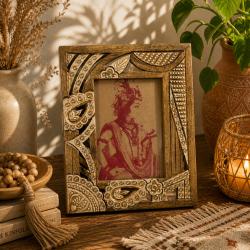 Photo Picture Frame Hand Carved Wood Cutout 5x7 inch Photo