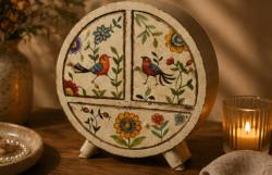 Jewellery Cabinet Round Handpainted Wood Chest 28x11x28cm