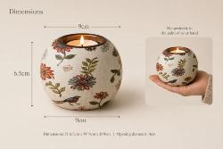 Tealight Candle Holder Hand Painted Wood Floral 9x9x6.5cm