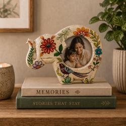 Photo Frame Handpainted Wood Elephant Floral Mini 4 in Photo