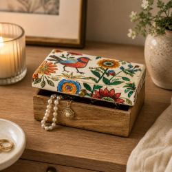 Trinket Box Hand Painted Wood Jewellery Storage 15x10x6cm